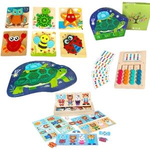 Colorful Wooden Animal Puzzle Box Sets for Toddlers & Kids